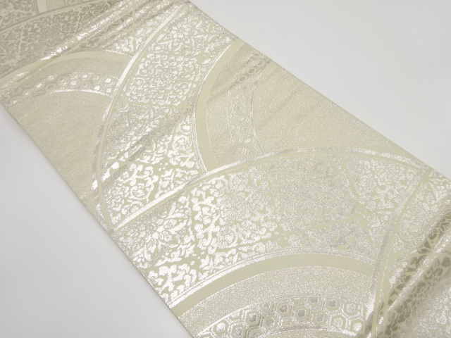 JAPANESE KIMONO / ANTIQUE FUKURO OBI / SILK / WOVEN RHOMBUS FLORAL CREST